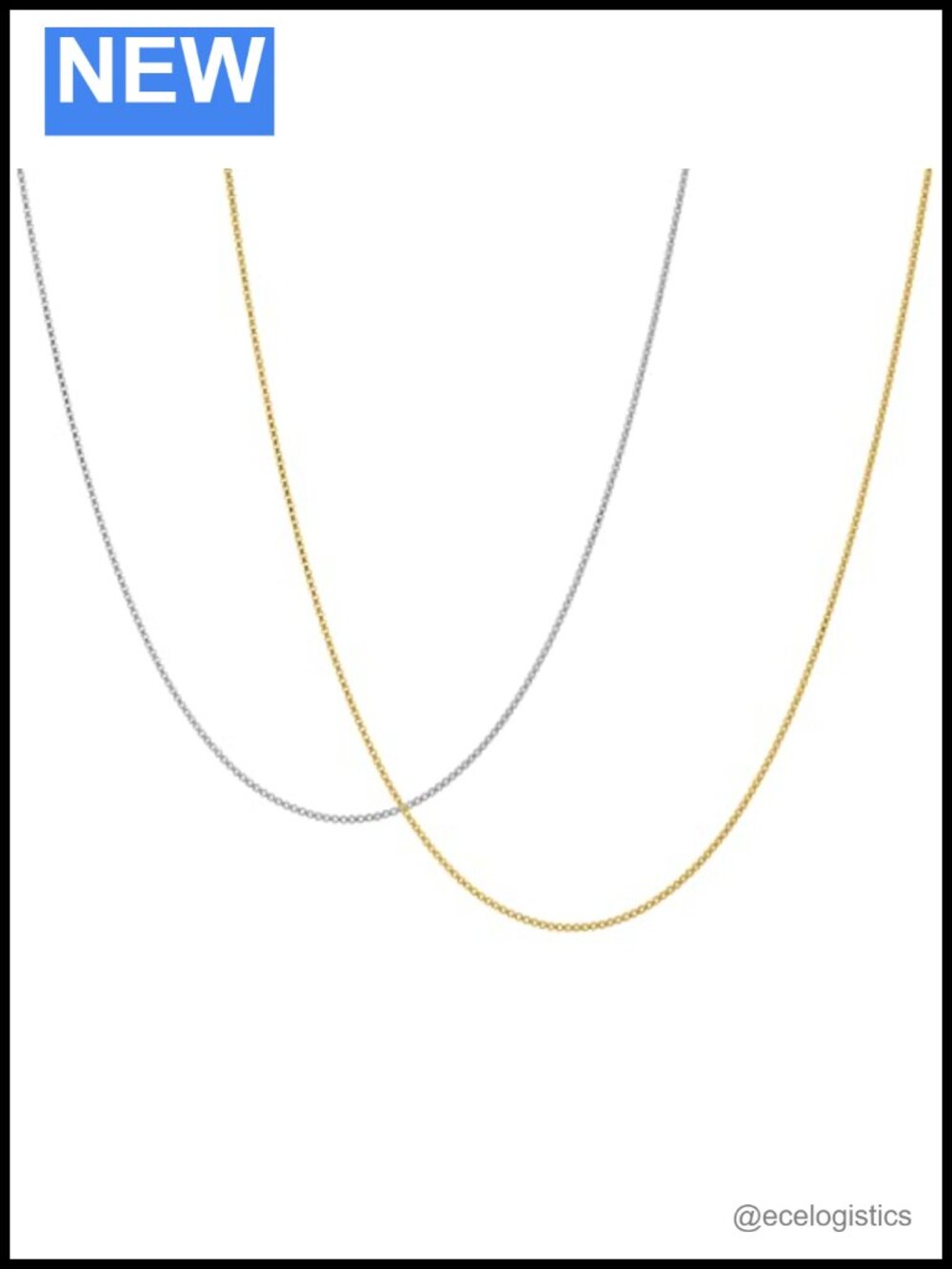 Sterling Silver & Gold Box Chain Necklace 20" Dainty Italy